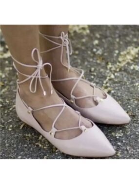 HALOGEN Owen Blush Pink Pointy Toe Leather Lace Up Flats US 4.5M